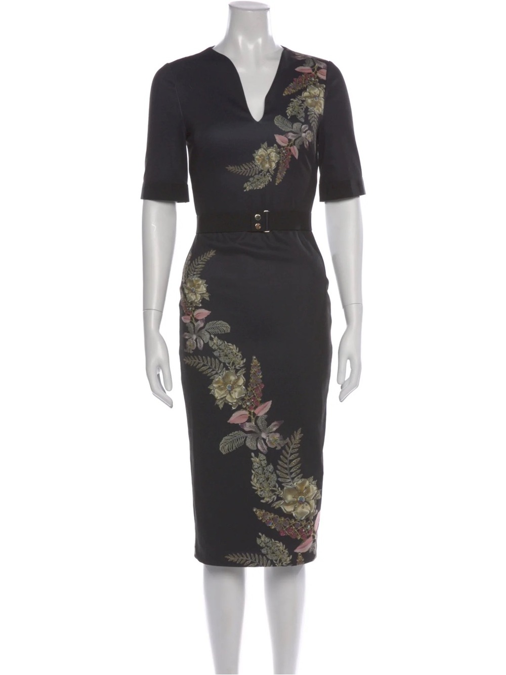 Ted Baker Black Midi Dress with Floral Embroidery - Ted Baker Size 2 (US 6)